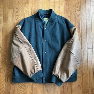 Vintage Cabela’s Varsity Jacket Wool Leather Sleeves Made in Canada 2XL Quilted
